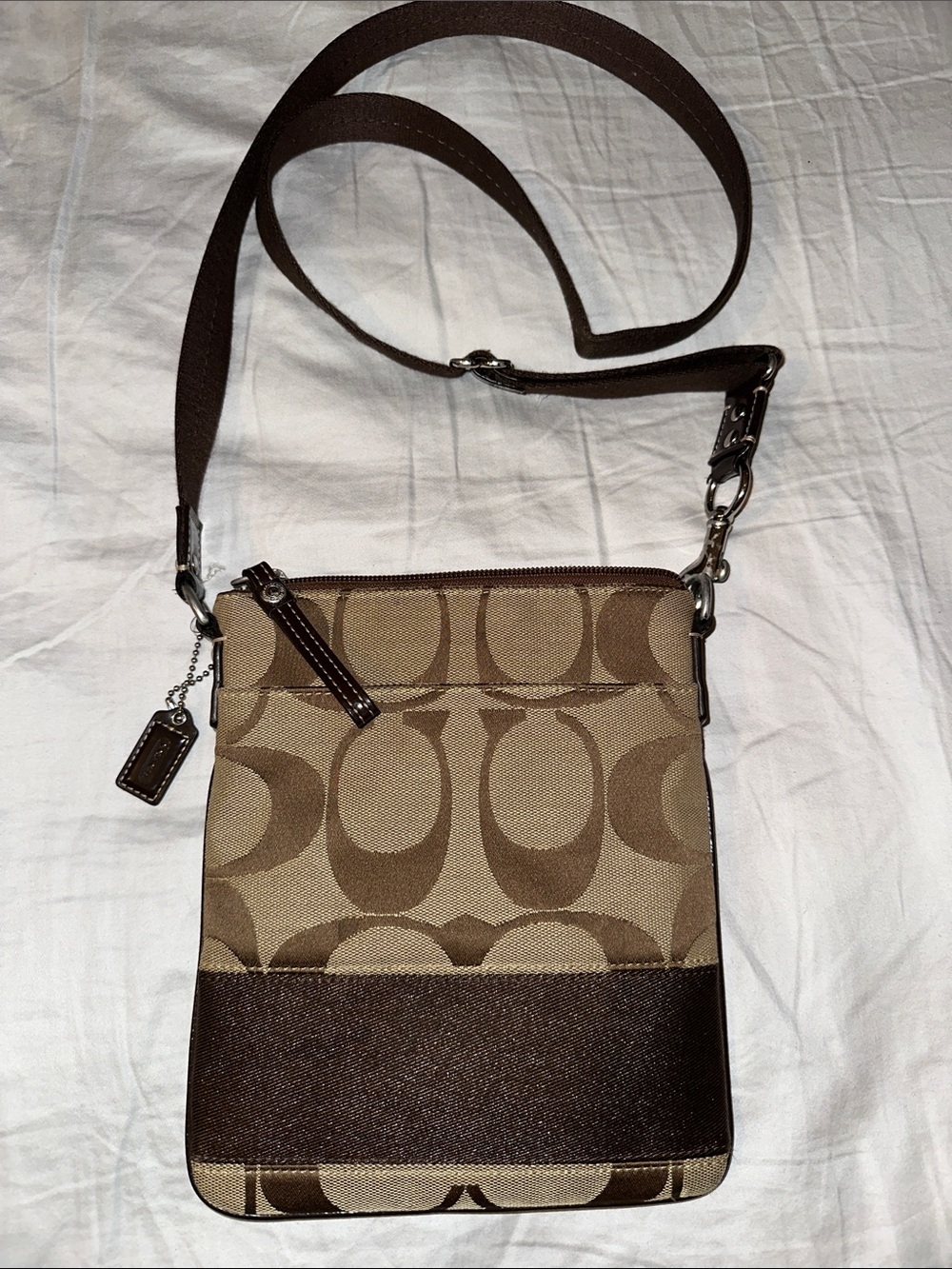 Coach Brown Tan Signature Crossbody Messenger Bag